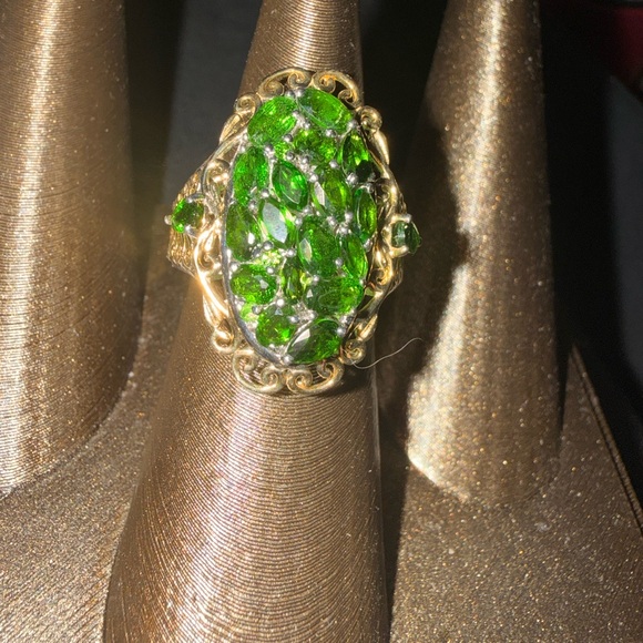 STS vintage 925 Green Diopside and Gold vermeil Women's Ring sz 9 1/2 - Picture 12 of 16